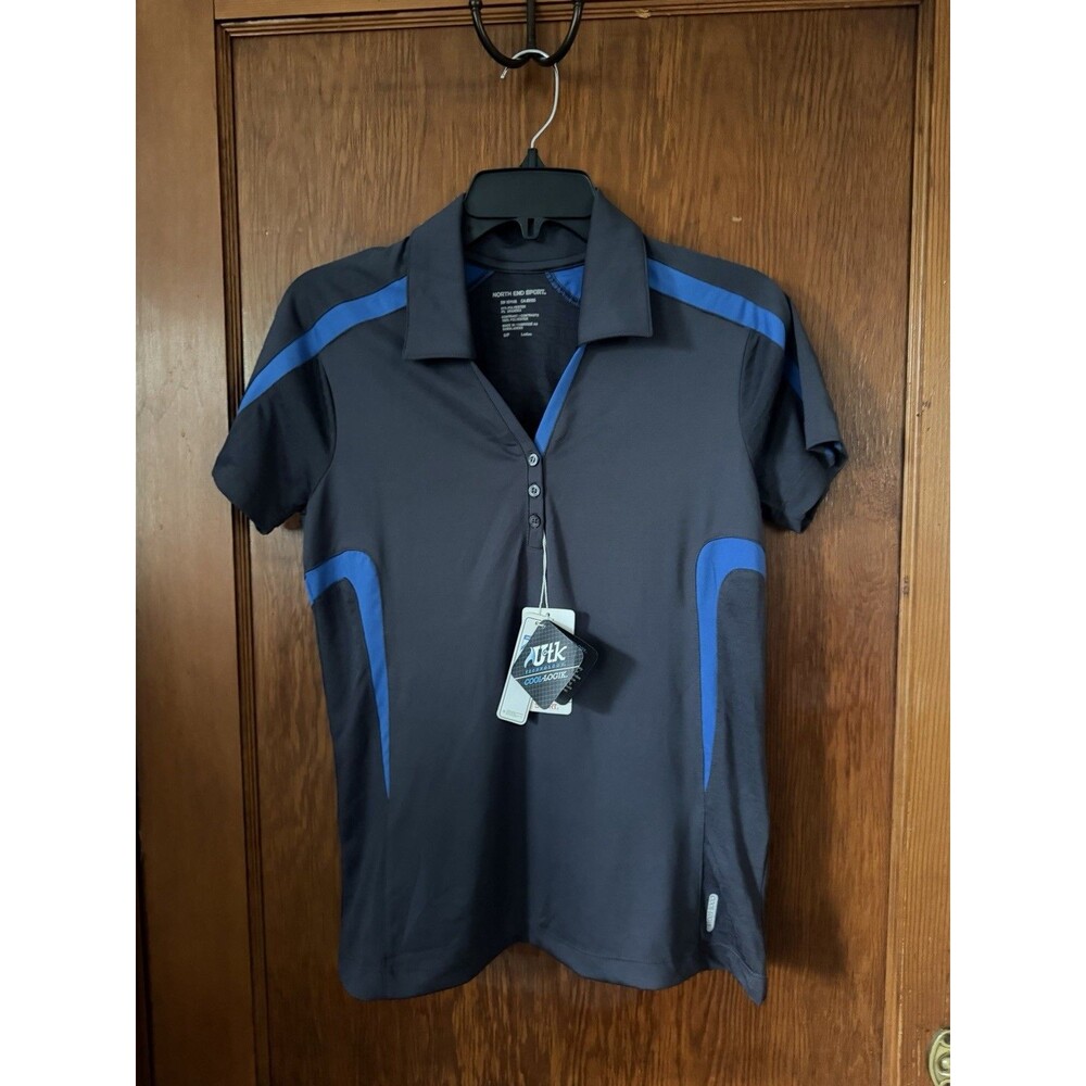 North End Sport Cool Logik Women’s Performance Polo Blue & Black Size S New